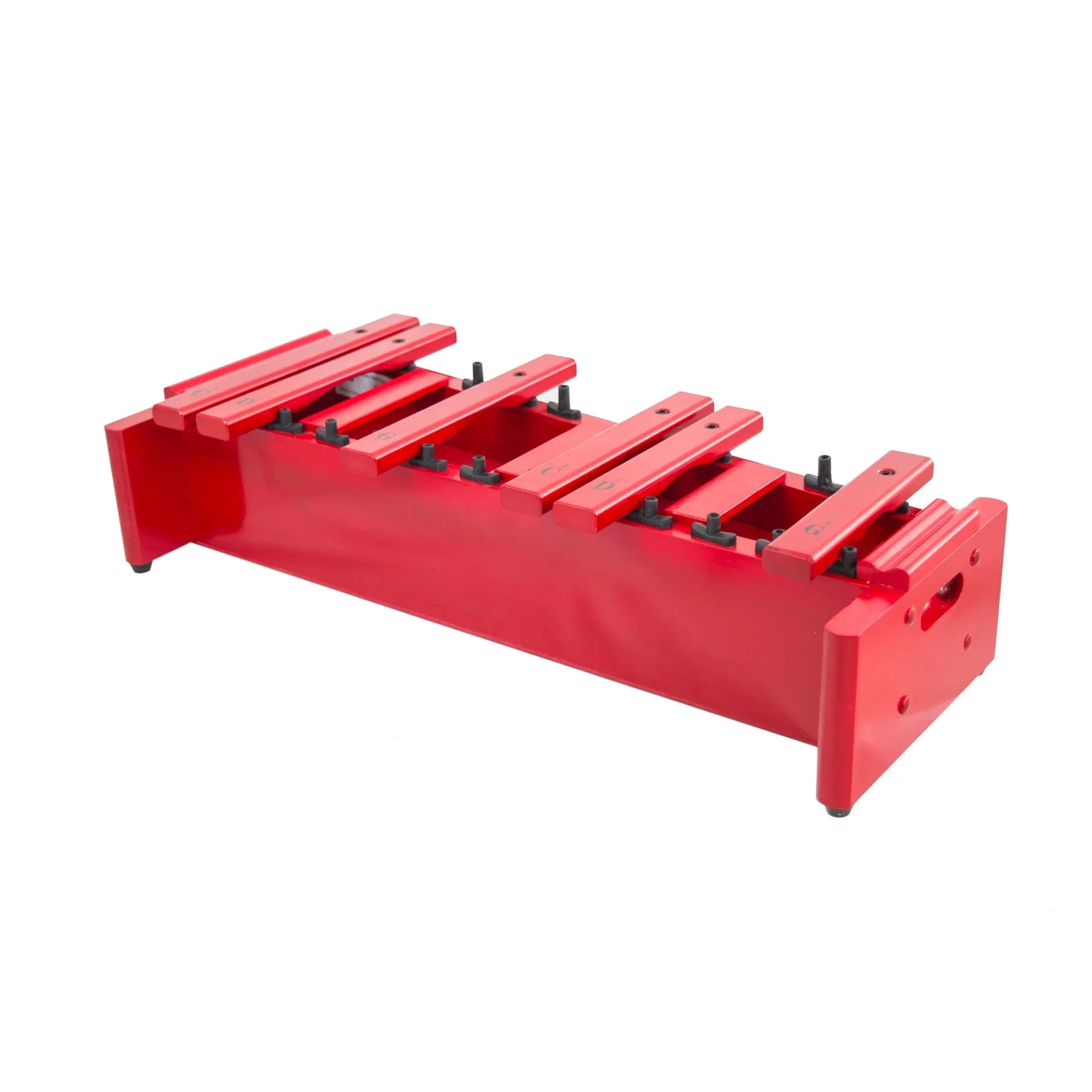 The Percussion Plus Classic Red Box Soprano Xylophone (Chromatic Half) is shown on a white background, featuring five wooden bars, a red rectangular frame, and is designed for classroom or educational use.