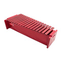 The Percussion Plus Classic Red Box Diatonic Tenor Alto Xylophone features metal keys in a row on a red wooden base, displayed angled on a white background. This classroom percussion instrument is ideal for music education.