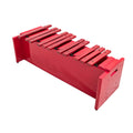 The Percussion Plus Classic Red Box Tenor Alto Xylophone (Chromatic Half) is a rectangular red wooden instrument with eight note-labeled bars and sturdy end panels, ideal for classroom ensembles or educational use.