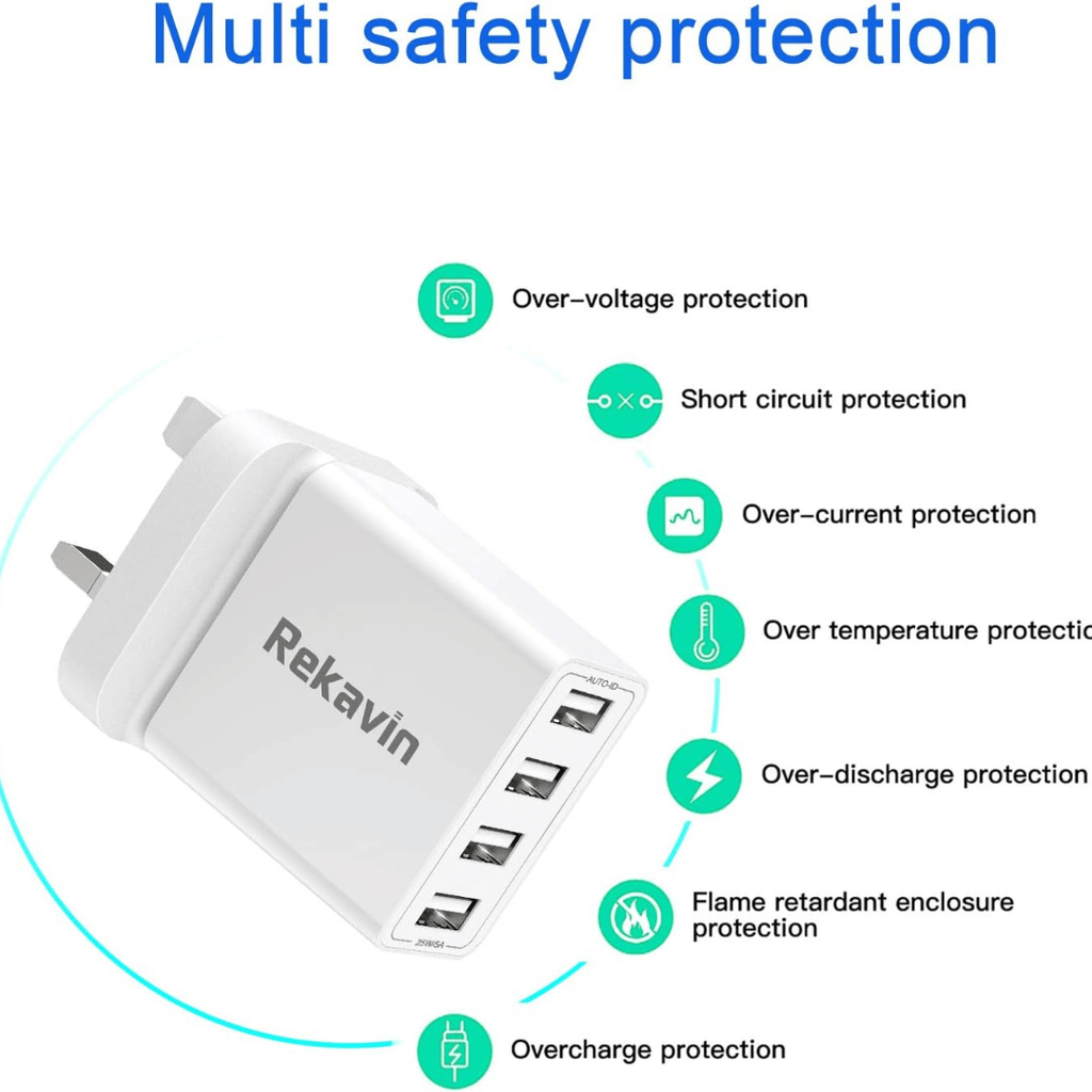 Rekavin Multi USB Mains Plug Charger 4-Port