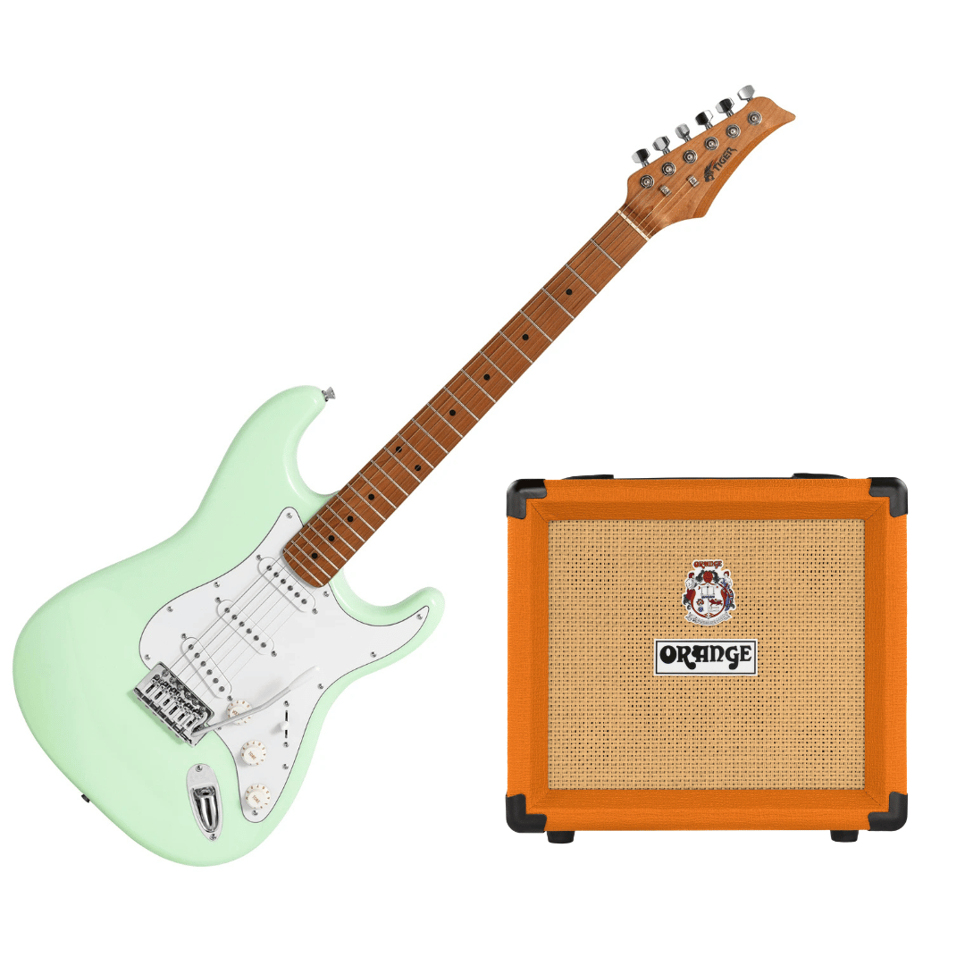 Tiger Electric Guitar (Mint Green) & Orange Crush 12 Combo Bundle